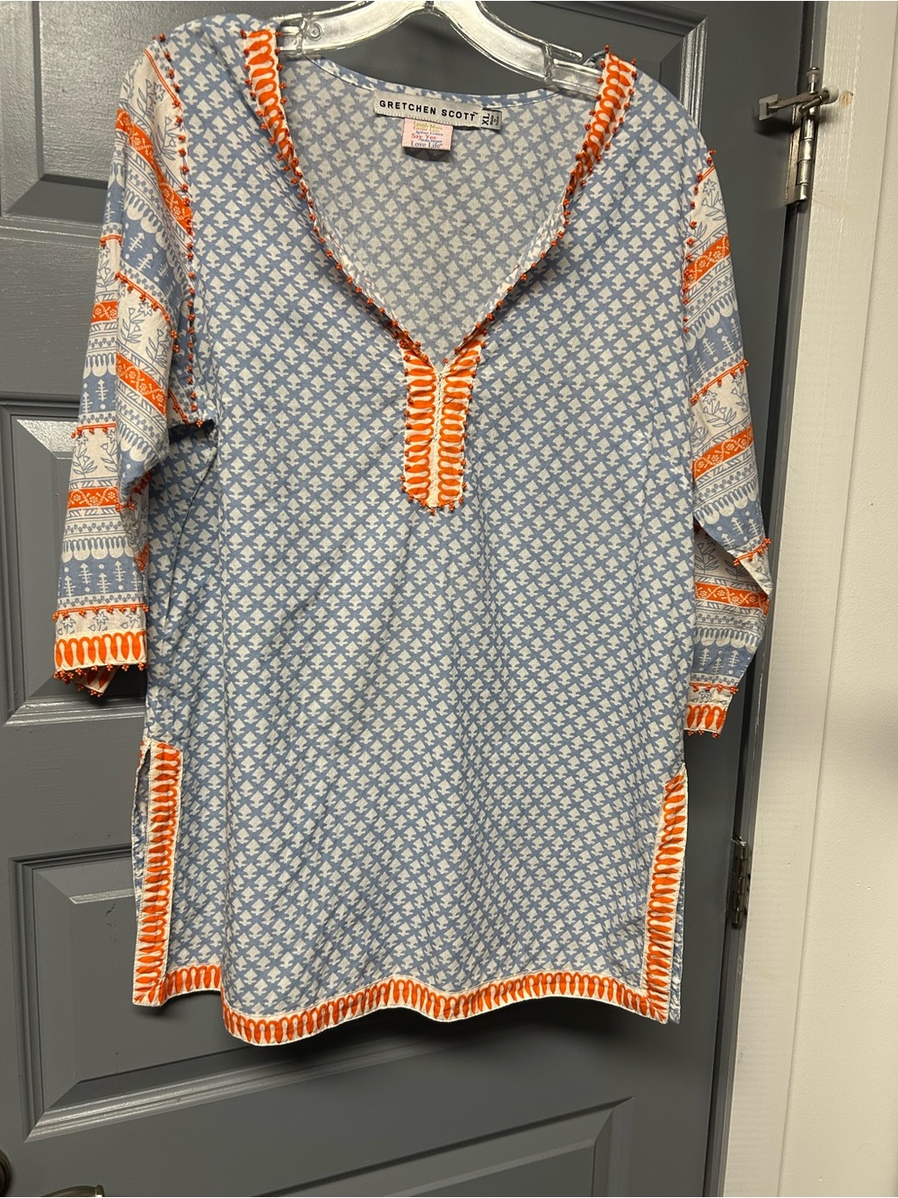 Gretchen Scott cotton beaded detail tunic. Size XL